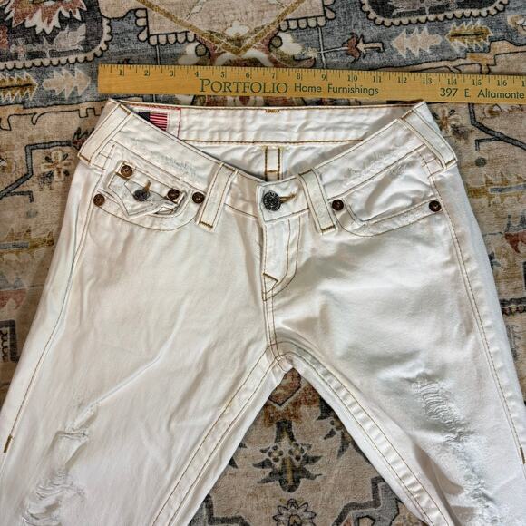 True Religion Women's Flare Bootcut White Denim Jeans Low Rise Y2k Pants 26 - Picture 8 of 8